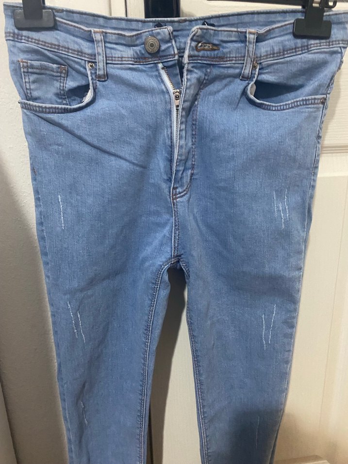 Kadın Mavi Kemerli Slim Fit Denim Pantolon - Görsel 3