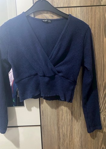 Kadın Lacivert V Yaka Triko Bluz - Görsel 2