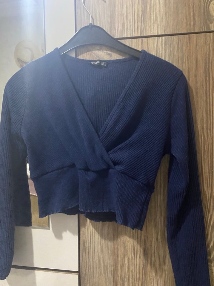 Kadın Lacivert V Yaka Triko Bluz - Görsel 3