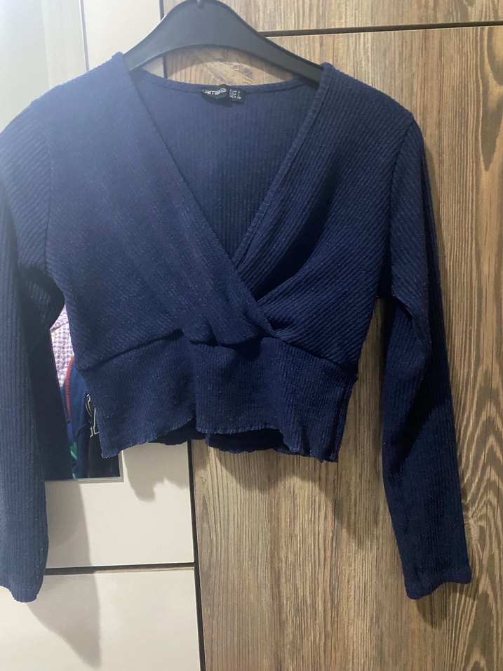 Kadın Lacivert V Yaka Triko Bluz - Görsel 2