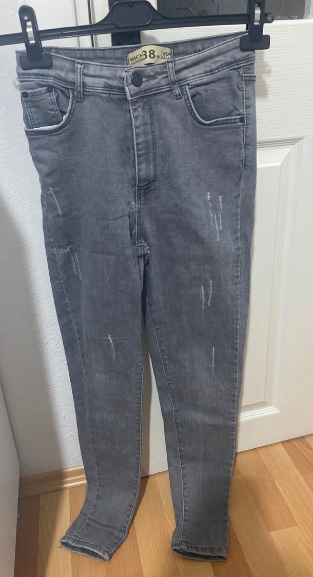 Gri Dar Kesim Midi Denim Kadın Jean - Görsel 3