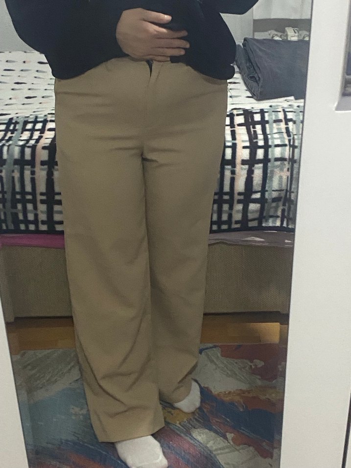 Bej Midi Kadın Kumaş Pantolon - Görsel 2