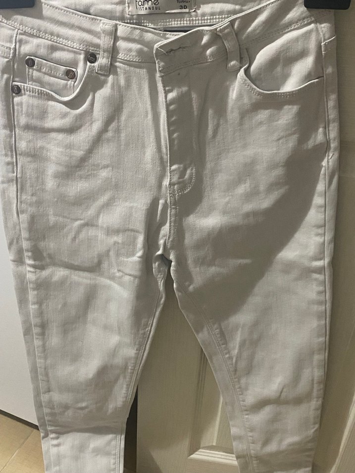 Beyaz Dar Kesim Midi Kadın Kot Pantolon - Görsel 2