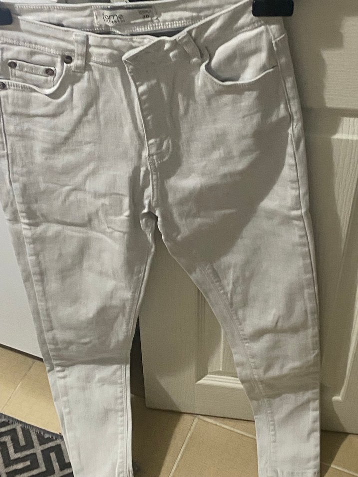 Beyaz Dar Kesim Midi Kadın Kot Pantolon - Görsel 3