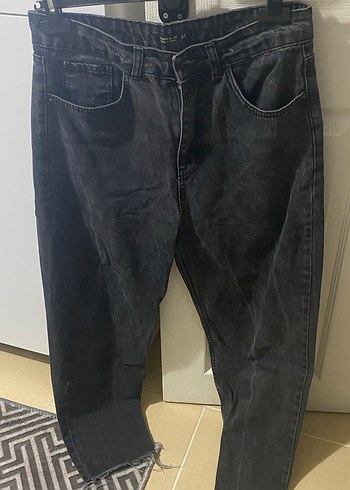 Siyah Salaş Midi Kadın Kot Pantolon - Görsel 4