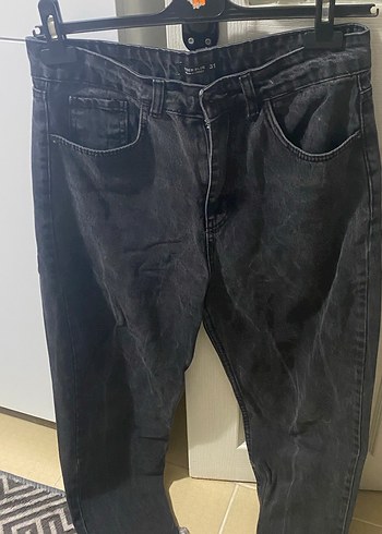 Siyah Salaş Midi Kadın Kot Pantolon - Görsel 3