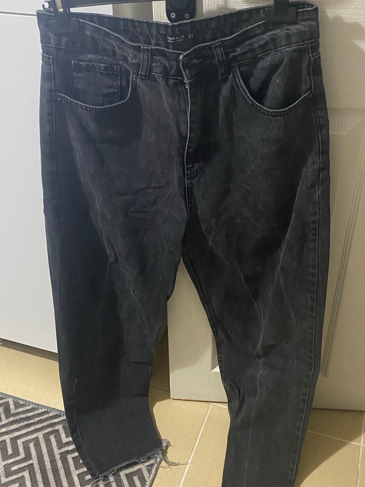 Siyah Salaş Midi Kadın Kot Pantolon - Görsel 4