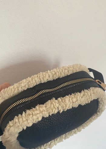 Kürk Detaylı Siyah Deri Kadın Çanta - Görsel 5