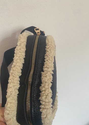 Kürk Detaylı Siyah Deri Kadın Çanta - Görsel 3