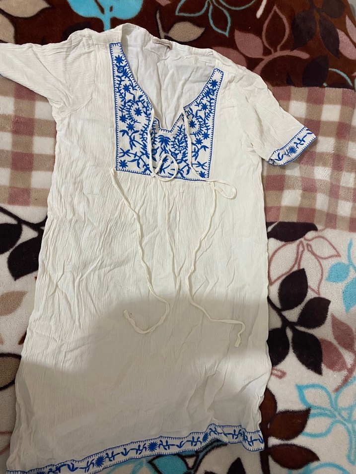 Nakışlı V Yaka Bohem Kadın elbise tunik - Görsel 2