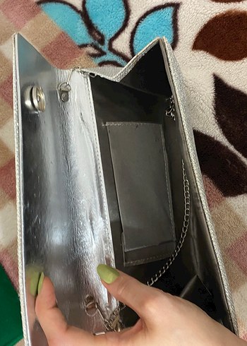 Gri Kadın Bohem Tarz Clutch Çanta - Görsel 2