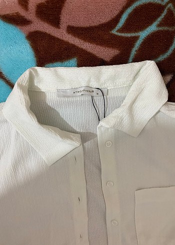 Düğmeli Beyaz Kısa Kollu Kadın Gömlek - Görsel 2