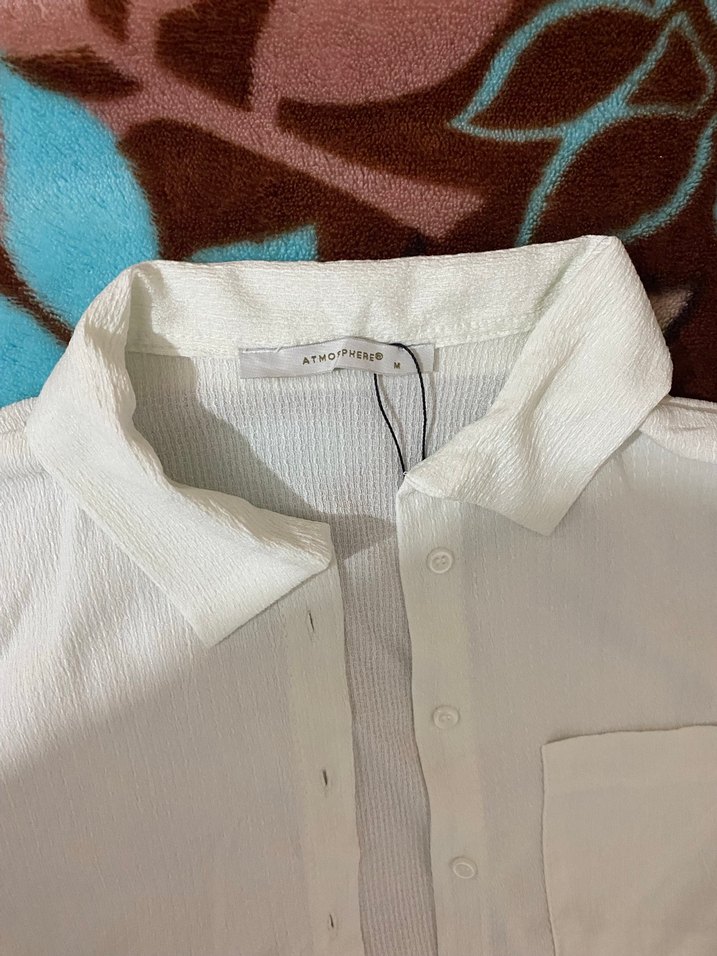 Düğmeli Beyaz Kısa Kollu Kadın Gömlek - Görsel 2