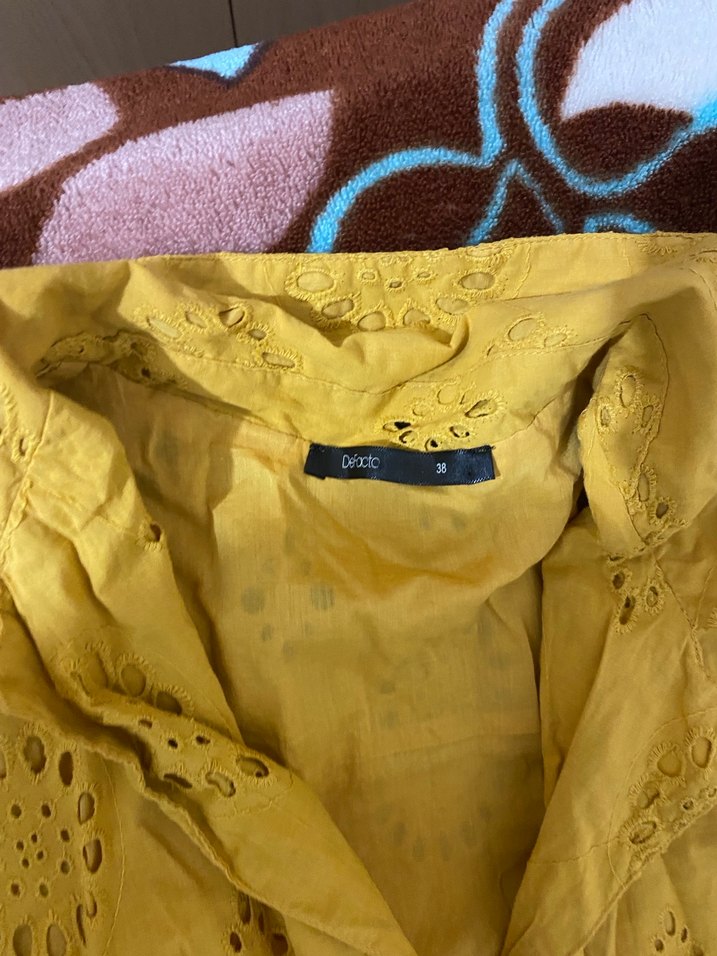 Sarı Nakışlı Mini Bohem Elbise - Görsel 2