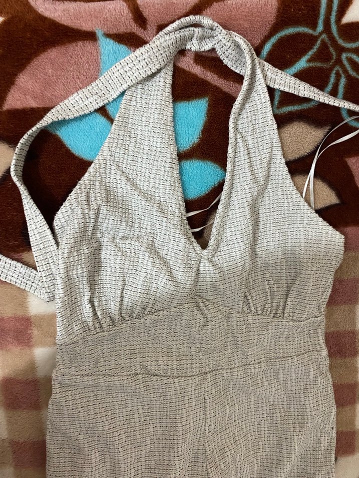 Gri V Yaka Keten Uzun Tulum - Görsel 3