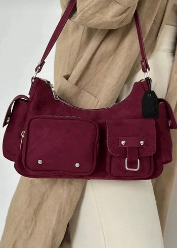 Mango Bordo Süet Kadın Omuz Çantası