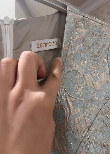 Uzun Kollu Gri Kadın Abiye Elbise - Görsel 5