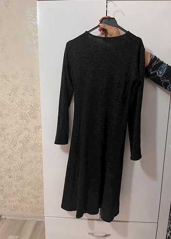 Gri V Yakalı Uzun Kollu Triko Elbise - Görsel 2