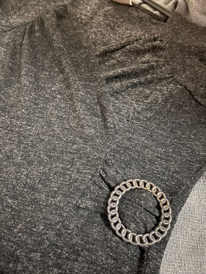 Gri V Yakalı Uzun Kollu Triko Elbise - Görsel 3