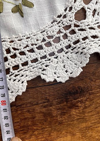 Nakışlı Vintage Beyaz Masa Örtüsü - Görsel 4