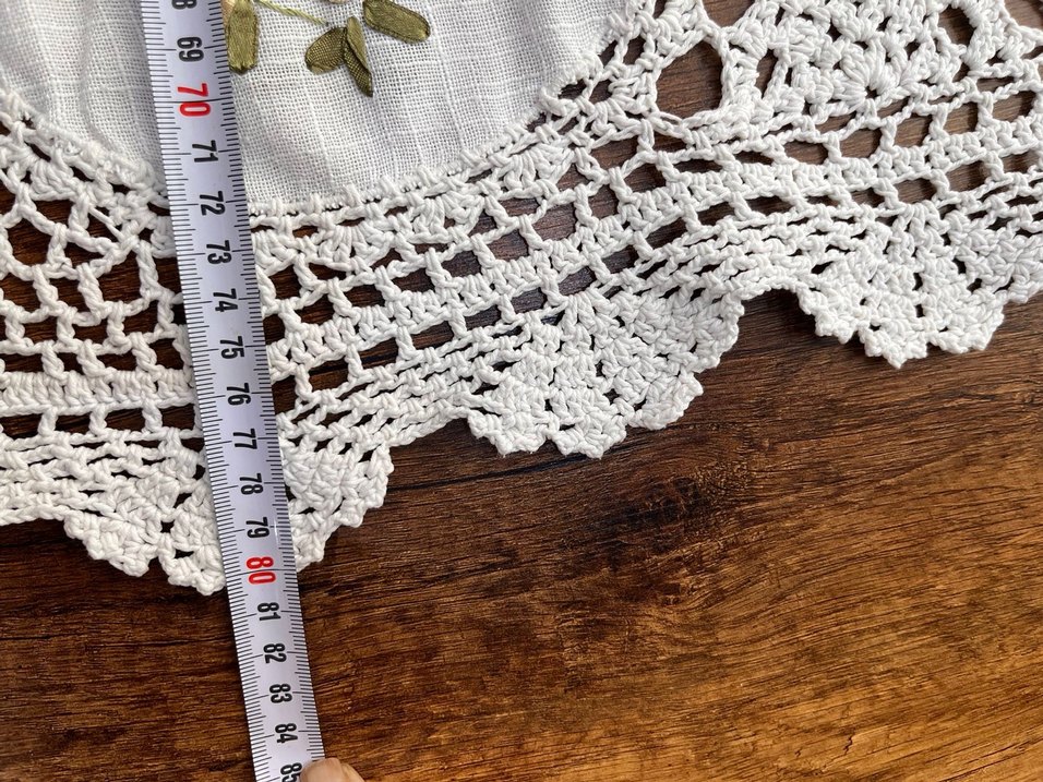 Nakışlı Vintage Beyaz Masa Örtüsü - Görsel 4