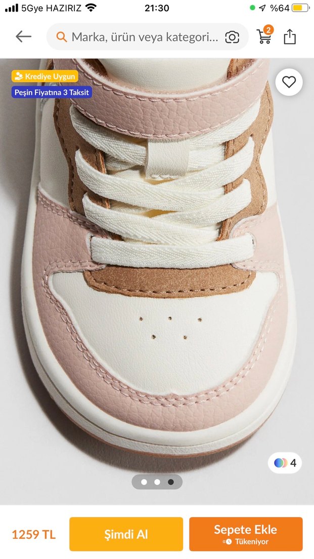 Kız Çocuk Pudra Bağcıklı Sneaker - Görsel 2