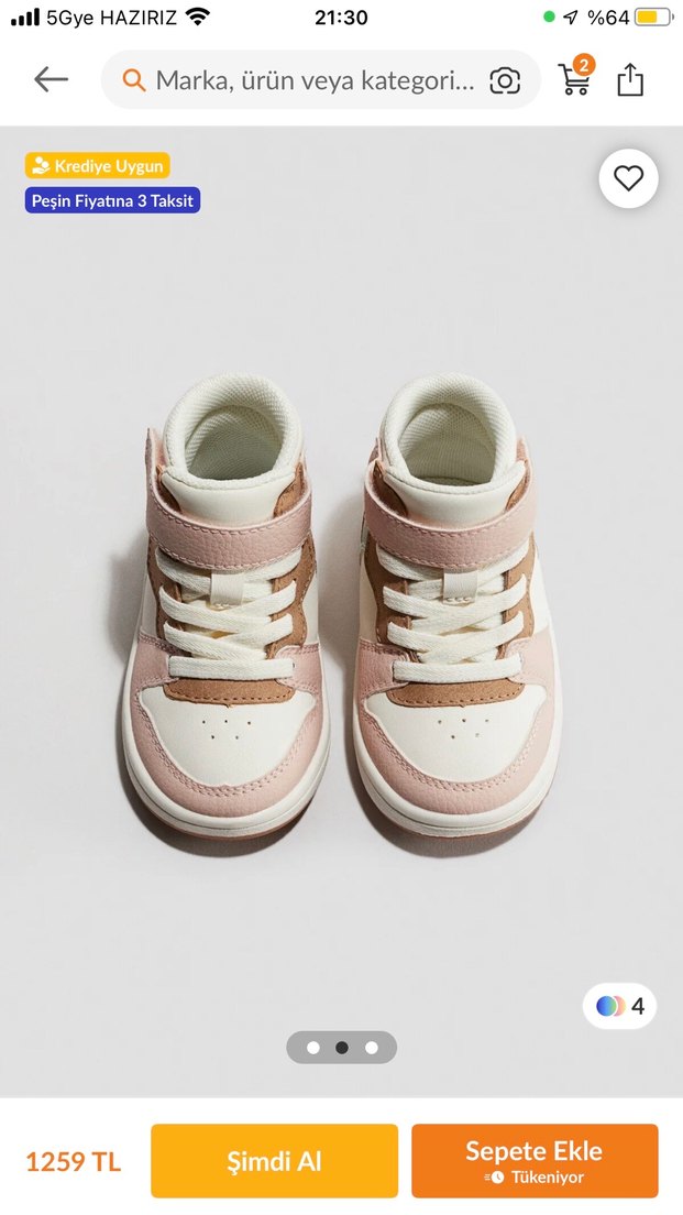 Kız Çocuk Pudra Bağcıklı Sneaker - Görsel 3