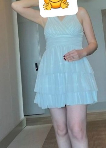 Beyaz Fırfırlı Mini Elbise - Görsel 2