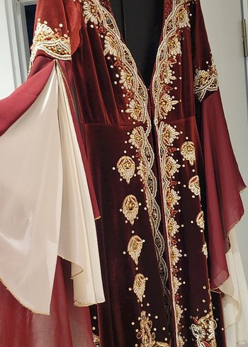 Bordo Nakışlı Kına Kaftan Bindallı - Görsel 2