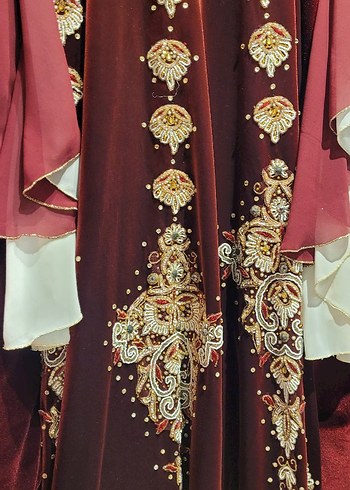 Bordo Nakışlı Kına Kaftan Bindallı - Görsel 4