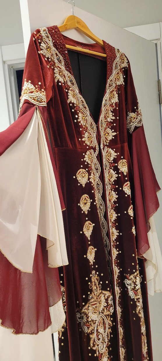 Bordo Nakışlı Kına Kaftan Bindallı - Görsel 2