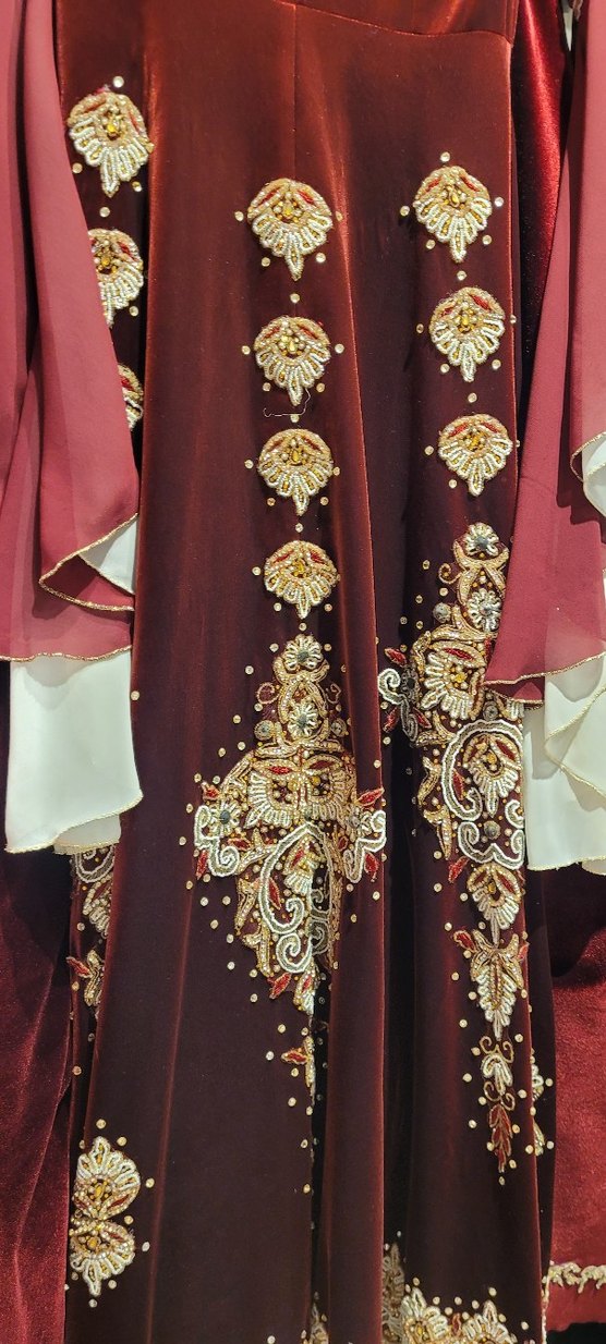 Bordo Nakışlı Kına Kaftan Bindallı - Görsel 4