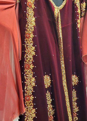 Bordo Kına Kadın Bindallı Kaftan - Görsel 3