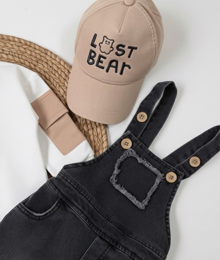 Koyu Kahverengi Erkek Çocuk Denim Tulum - Görsel 3