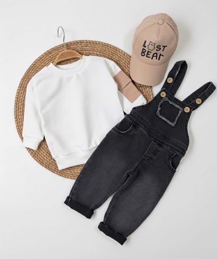 Koyu Kahverengi Erkek Çocuk Denim Tulum - Görsel 2