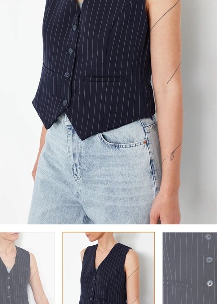 Çizgili lacivert yelek - Görsel 2