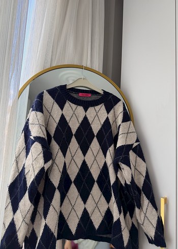 Diğer Lacivert Ekose Argyle Triko Kazak