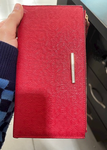 Kırmızı Deri Yılan Desenli Fermuarlı Kadın Cüzdan - Görsel 2