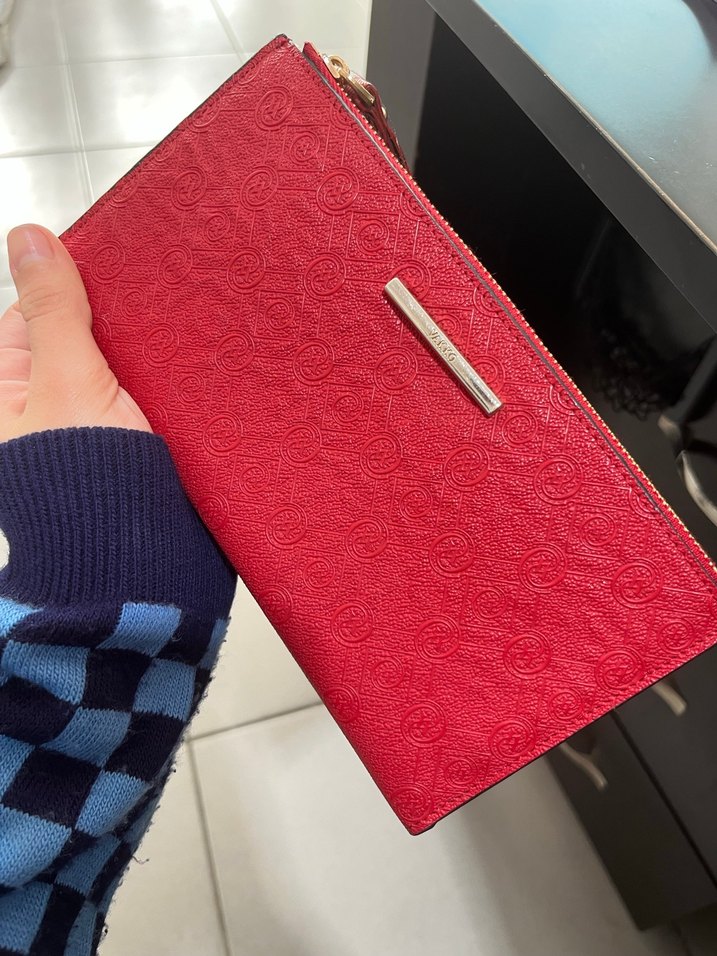 Kırmızı Deri Yılan Desenli Fermuarlı Kadın Cüzdan - Görsel 3