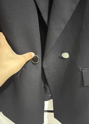 l Beden Düğmeli Siyah Kadın Blazer Ceket