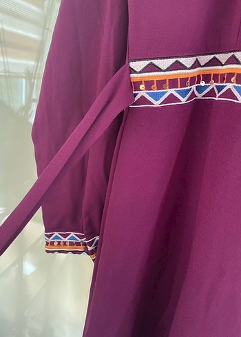 Nakışlı Uzun Kollu Uzun Elbise - Görsel 3