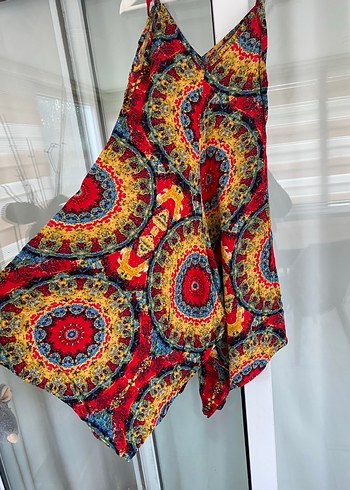 Renkli V Yakalı Şalvar Tarz Tulum - Görsel 2