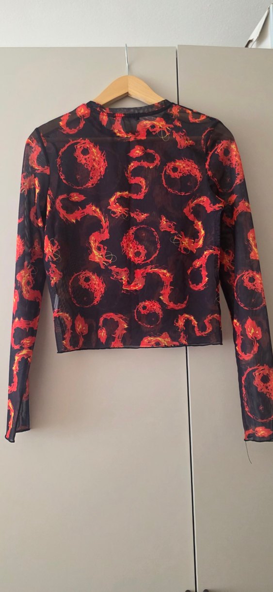 Kırmızı Desenli Uzun Kollu Bluz - Görsel 2