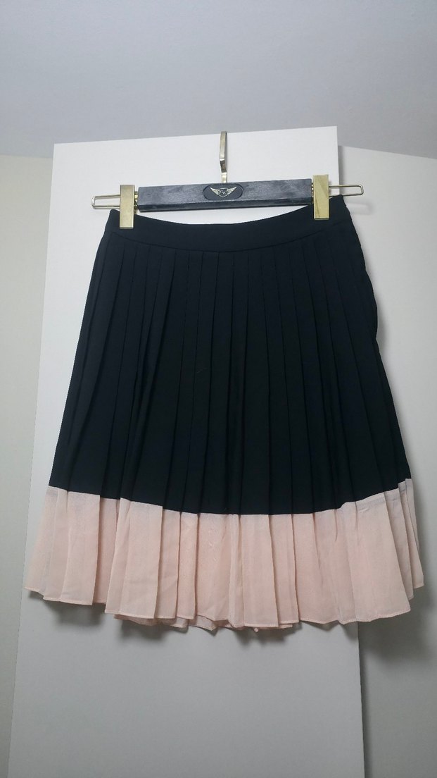 Piliseli Midi Mini Etek, Siyah ve Pembe - Görsel 2