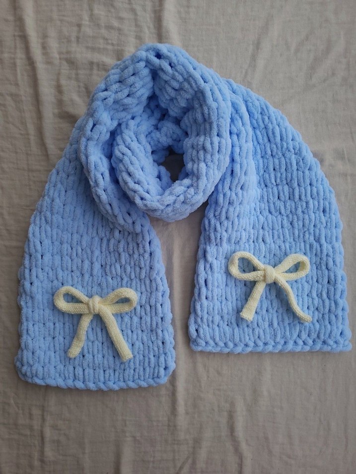 Mavi Örgü Kadın Şal - Görsel 2