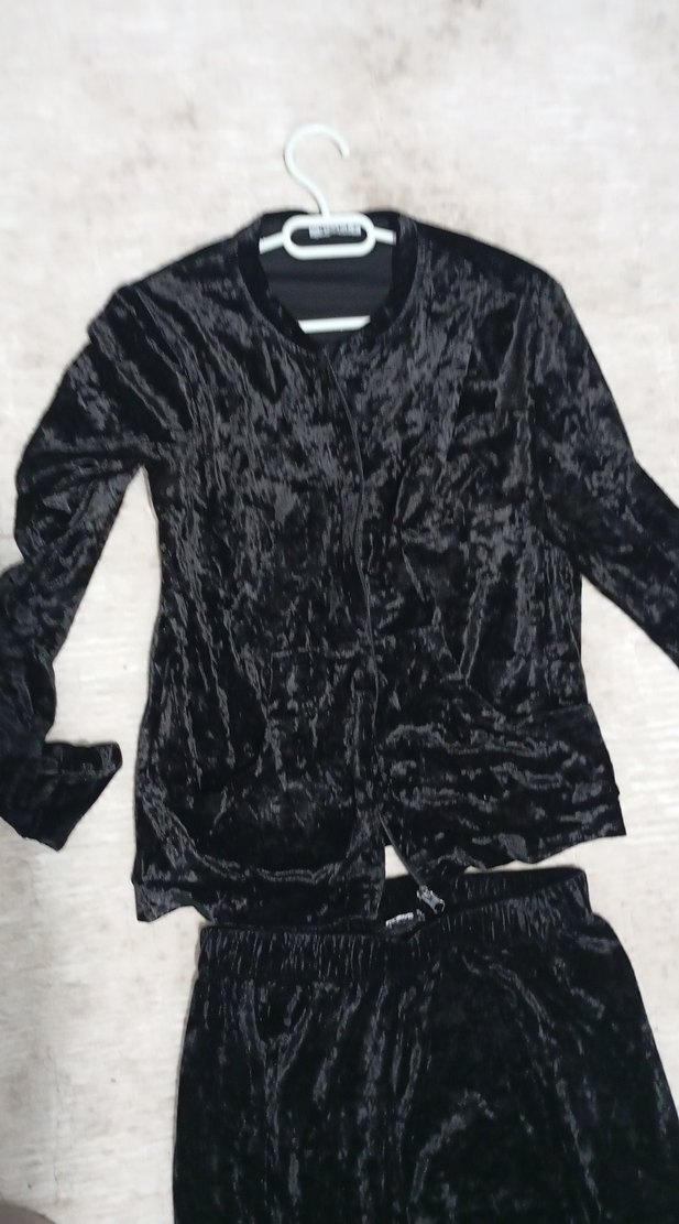 Siyah Kadın Kadife Takım,  Uzun Kollu - Görsel 3