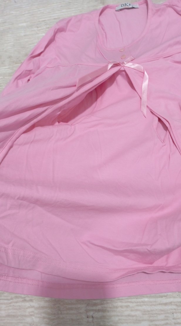 Pembe Baskılı Hamile ve Emzirme Gecelik - Görsel 3