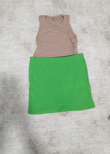 Yeşil Midi Etek crop hediyeli - Görsel 4