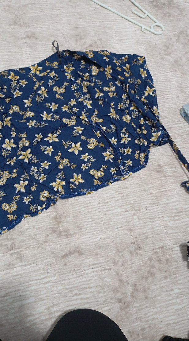 Mavi Çiçek Desenli Uzun Bohem Etek - Görsel 4