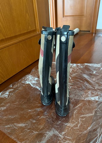 Kahverengi Ekose Desenli Kadın Diz Boyu Bot - Görsel 6